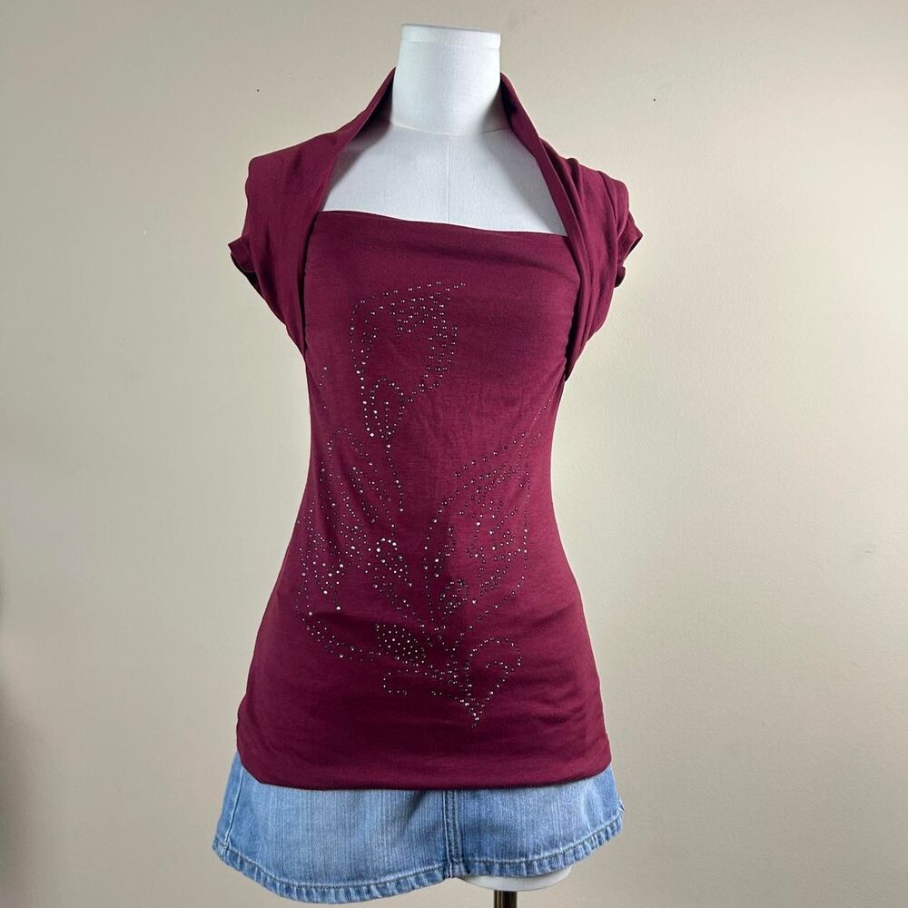 Rhapsody Red Shrug Rhinestone Tee